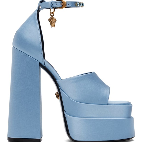 Used Once Versace Blue Medusa Aevitas Platform Heeled Sandals Size 37 - Picture 3 of 16